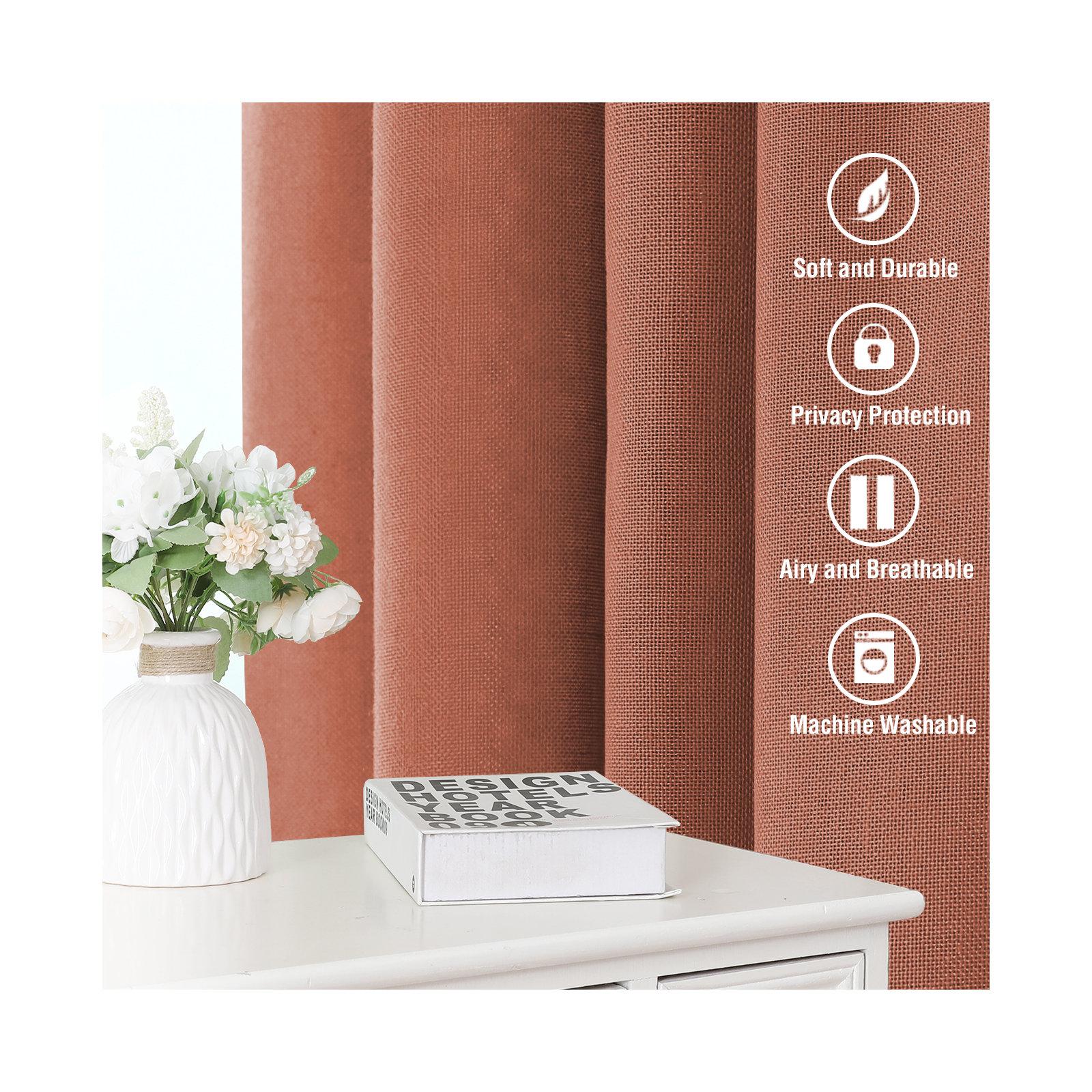 Linen Curtains for Living Room 2 Panels Back Tab Loop Pocket Textured Light Filtering Semi Sheer Rustic Farmhouse Boho Curtain for Bedroom
