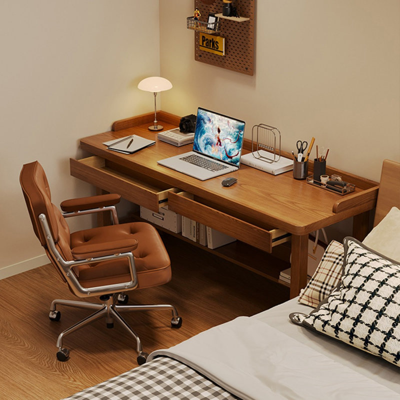Bureau rectangulaire brun en bois massif avec 2 tiroirs