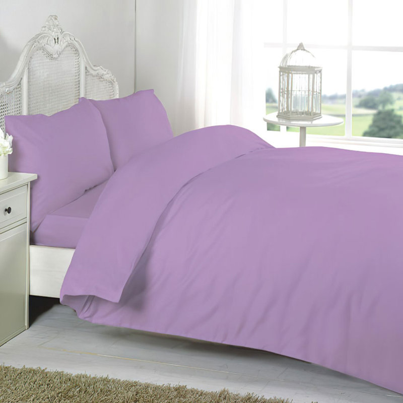 Brittneyann Satin Solid Colour Duvet Cover Set with Pillowcases Included, Lilac, Double Duvet Cover + 2 Standard Pillowcases