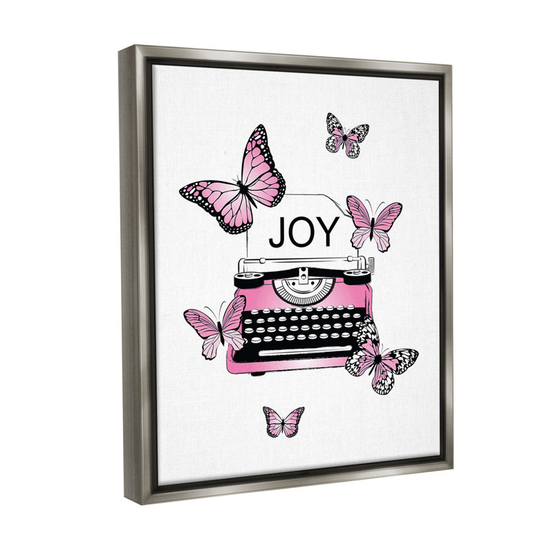 "Typewriter With Joy" par Martina Pavlova sur toile, H 21 po x l 17 po, Cadre flottant gris lustré