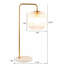 Lampe de table en verre transparent avec base en métal brossé doré et marbre, bouton de contrôle