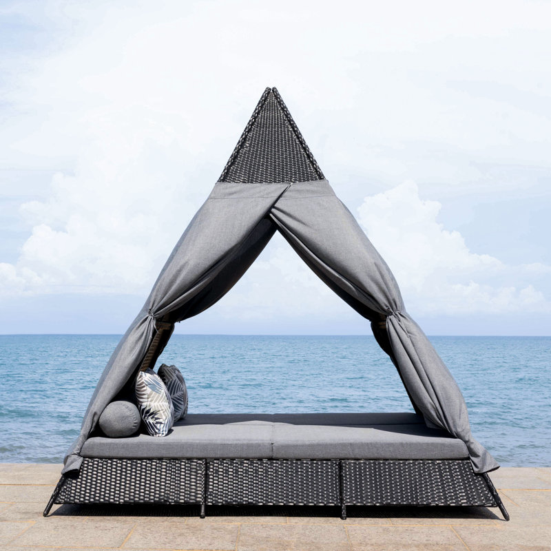 Lorn 90.55'' Wicker Outdoor Patio Daybed, Gray, Gray