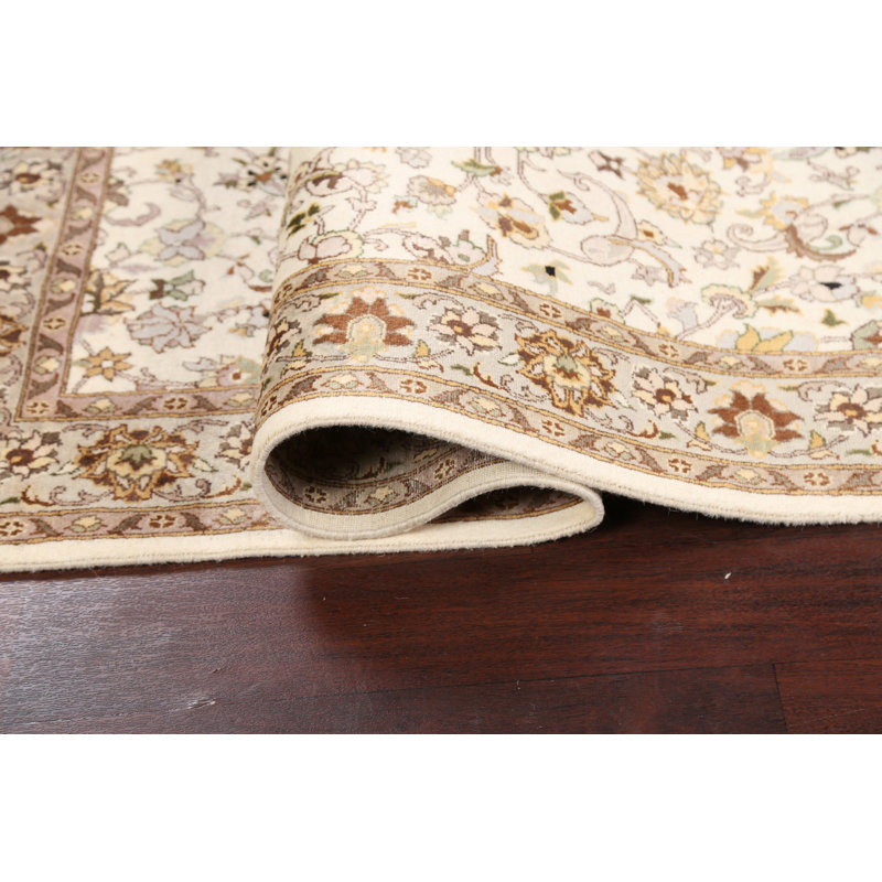 Tapis beige / ivoire noué à la main de conception unique 3 pi 11 po x 6 pi 4 po New Age