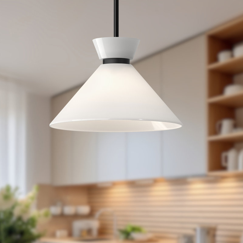 Luminaire suspendu conique à 1 lumière Rafaella, Noir mat, H 9 po x l 14,125 po x P 14,125 po
