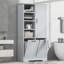 Armoire de rangement de salle de bain avec portes et tiroirs, panier à linge inclinable-1437666063