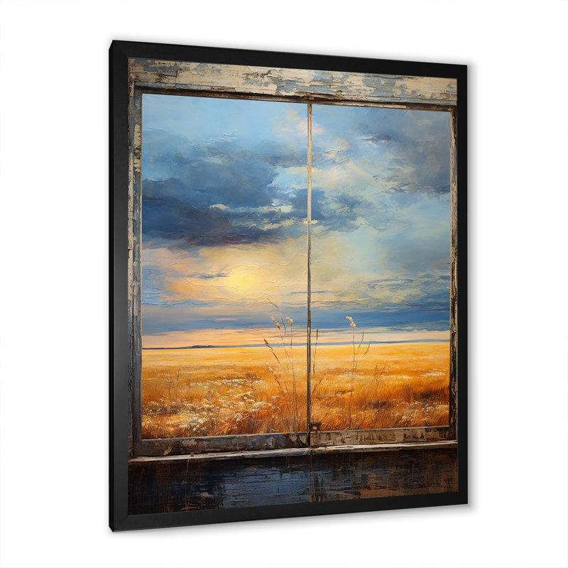 Meadow Horizon Farmhouse Windows II - Art mural de fenêtres de ferme, Cadre simple noir, H 20 po x l 12 po x P 1 po
