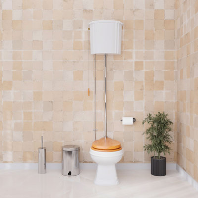 Toilette à chaîne à haut réservoir avec réservoir haut en céramique blanche The Renovators