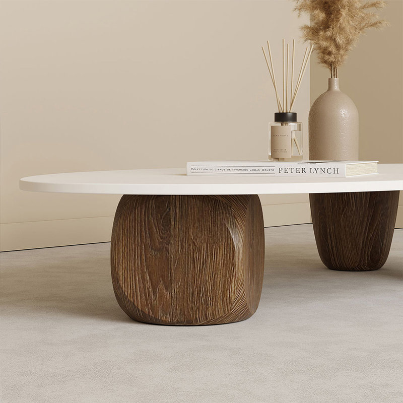 Table basse blanche en bois massif brun-noisette, 12.2" H x 55.12" L x 27.56" W