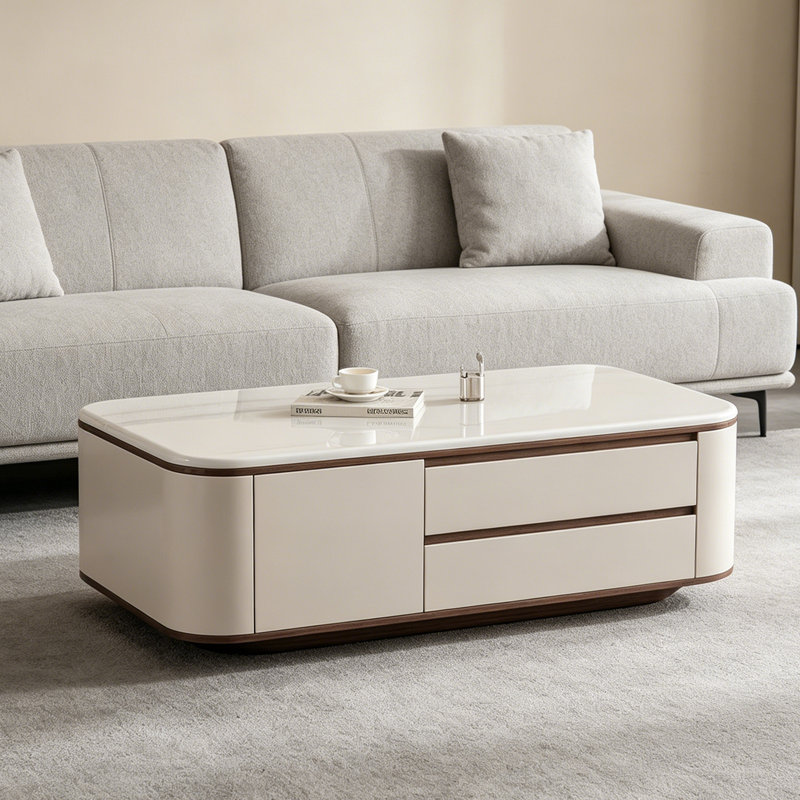 Table basse en pierre micro-cristalline avec rangement, H 16,9 po x L 51,2 po x l 27,6 po