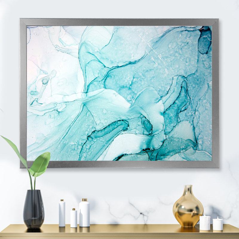 Turquoise Ink Universe - peinture sur toile, Cadre photo argenté, H 30 po x l 40 po