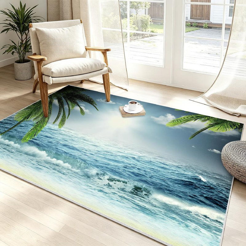 Lavable à la machine transparent, beau voyage d'été en mer avec tapis d'intérieur, Rectangle 39 po x 63 po