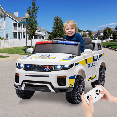 12V Kids Ride On Police Car, Electric Police Vehicle with Remote Control, LED Flashing Lights, Megaphone, Music, Spring Suspension & Handle for Toddlers