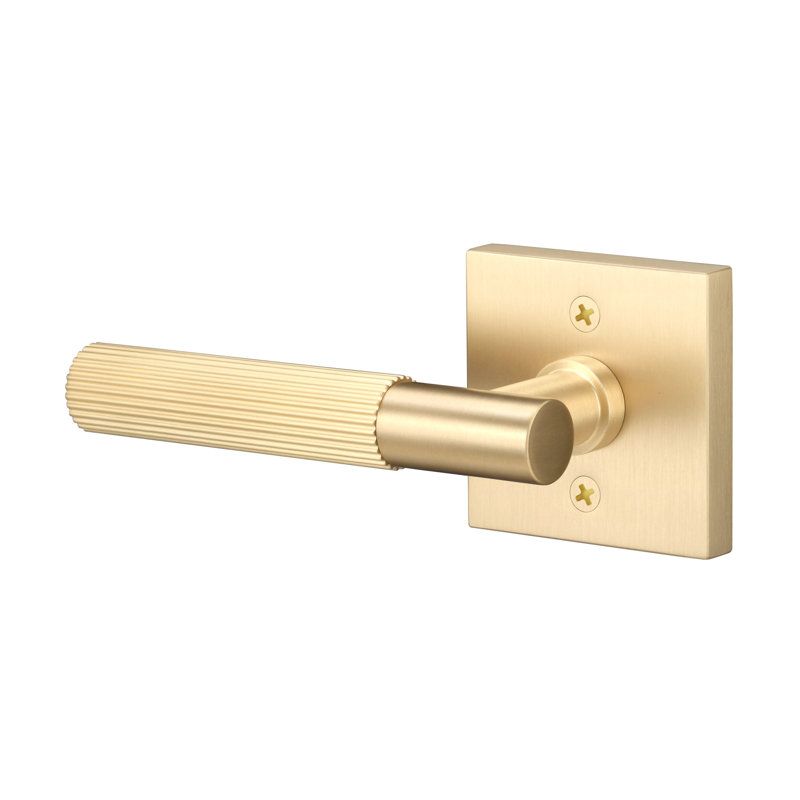 Fausse rosette carrée Aspra, poignée droite moletée, Laiton satiné, Faux bouton simple