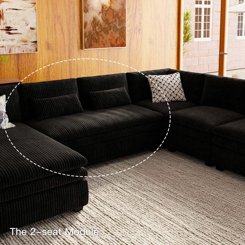 Manuel Corduroy Armless 2-Seat Module, Black