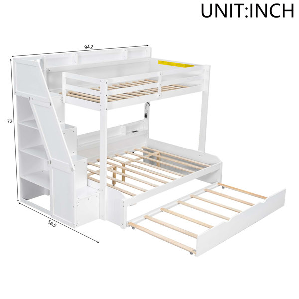 Latitude Run® Twin Over Full Bunk Bed with Storage Staircase and USB ...