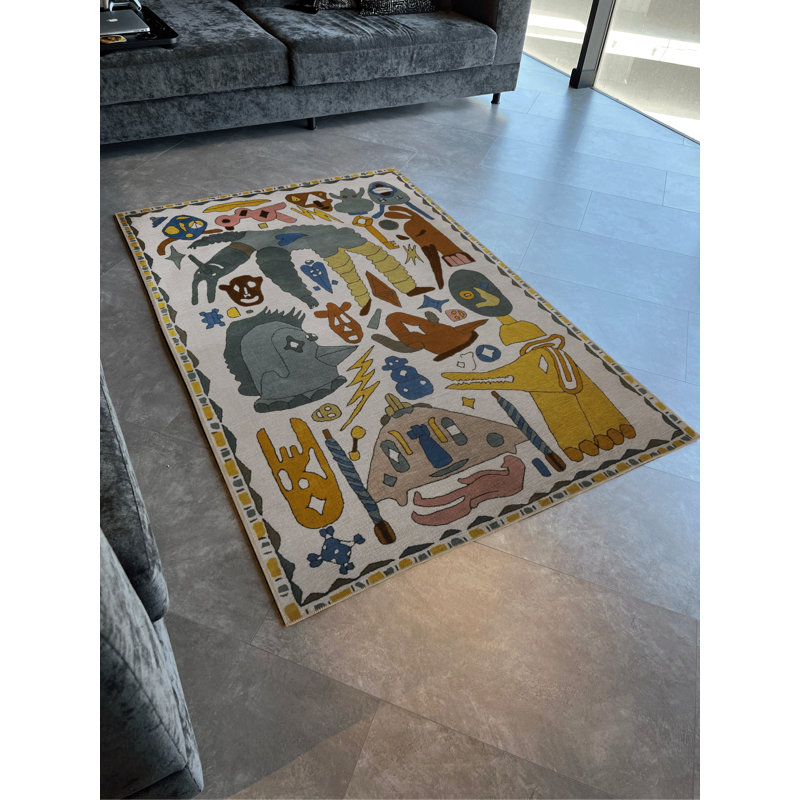 Tapis décoratif moderne à motifs clairs et multicolores, Rectangle 3 pi 11 po x 5 pi 10 po