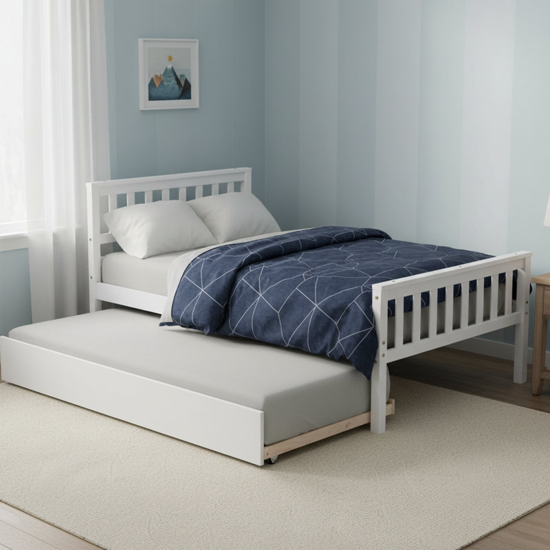 Solid Wood Twin Bed Frame with Drawers, Platform Storage Bed, Slat Support, No Box Spring Needed, White