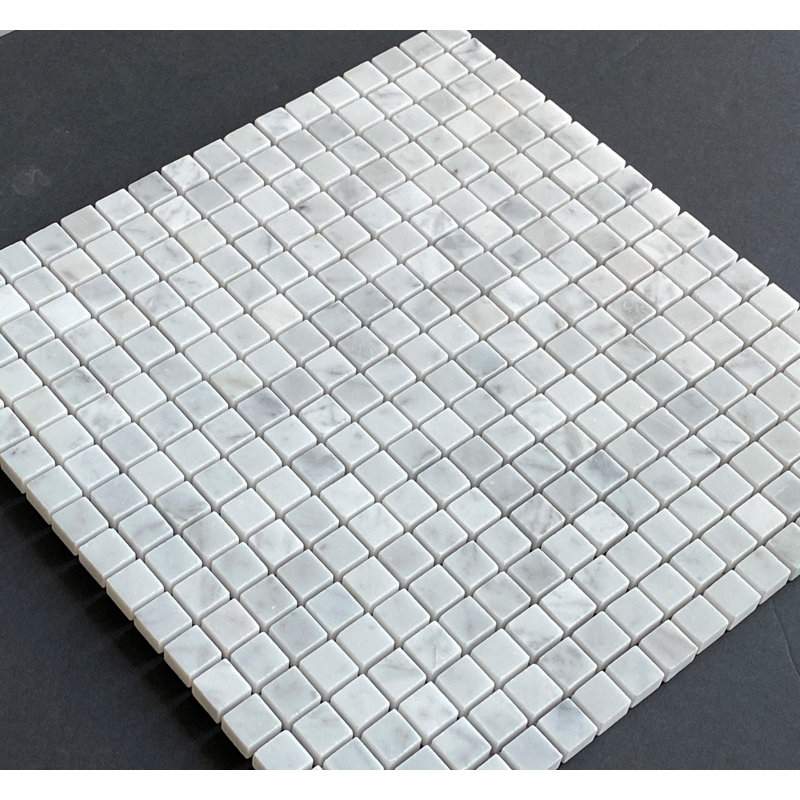 0.625" x 0.625" Marble Grid Mosaic Wall & Floor Tile, White Carrara