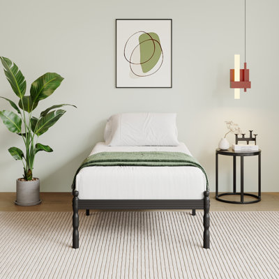 Lit simple XL, cadre de lit en métal noir de 35,5 cm de hauteur, matelas antidérapant, facile à assembler.