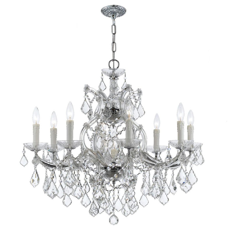 Weekes 9 - Light Glass Dimmable Classic / Traditional Chandelier, Hand Cut, Chrome