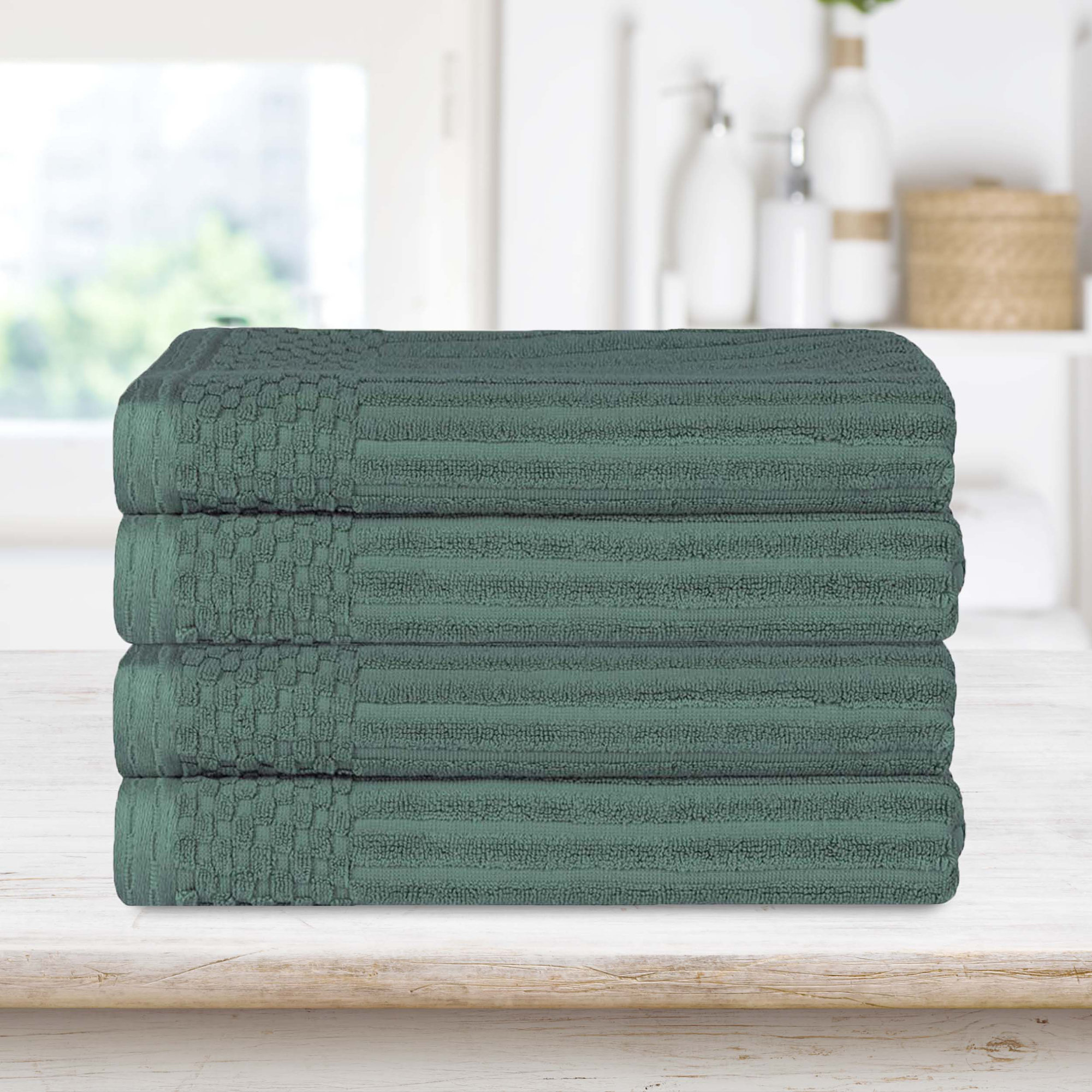 Ribbed Cotton Absorbent Heavyweight Bath Towel, Basil