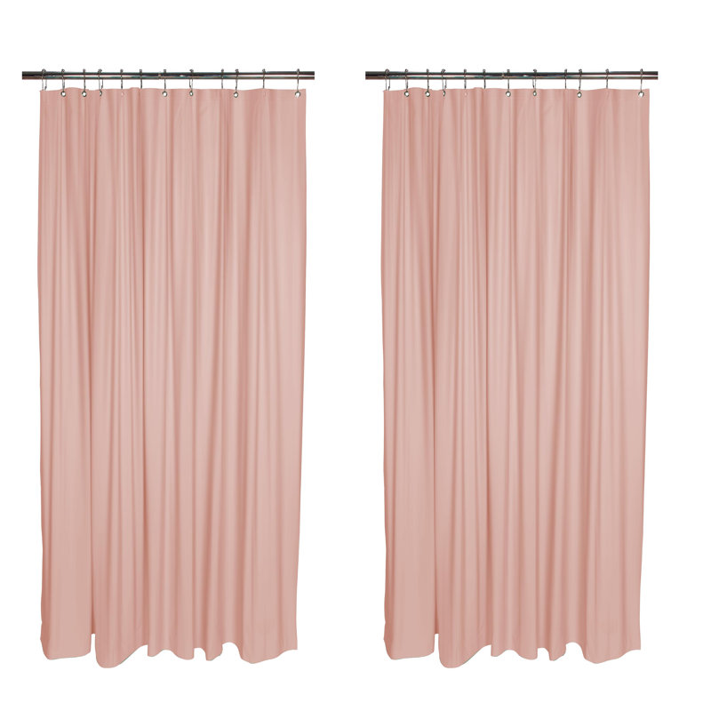 Pink PVC Hookless Shower Curtain with Liner Set