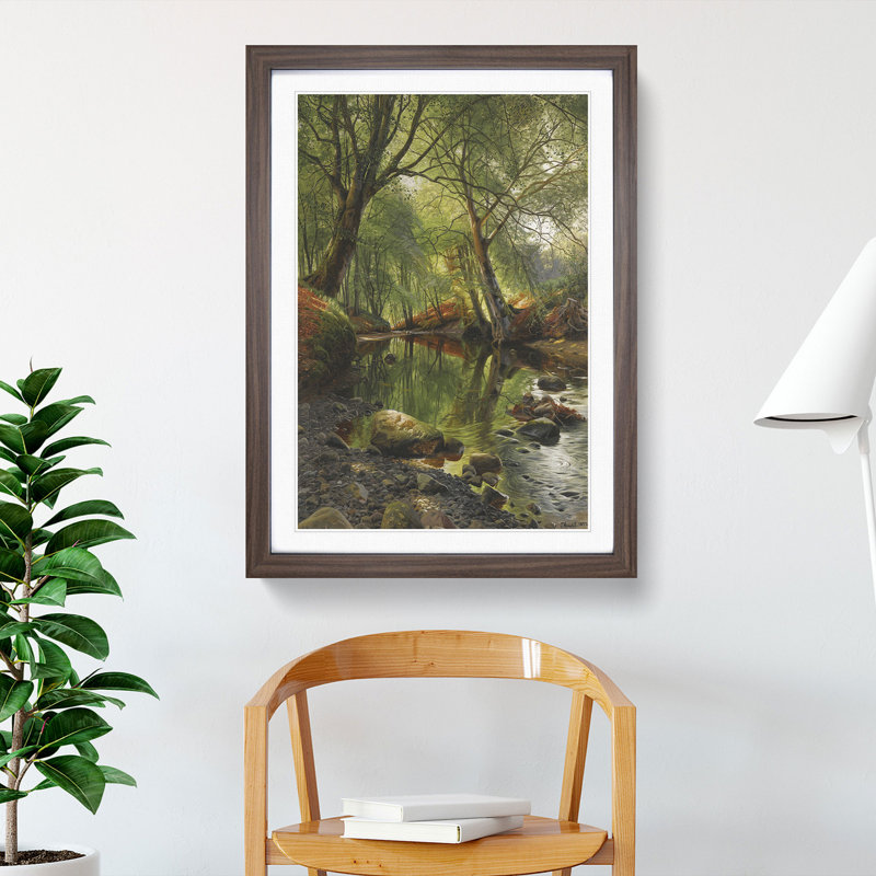 A Woodland Stream by Peder Mork Monsted - Picture Frame Painting, Walnut, 36cm H x 27cm W x 2cm D