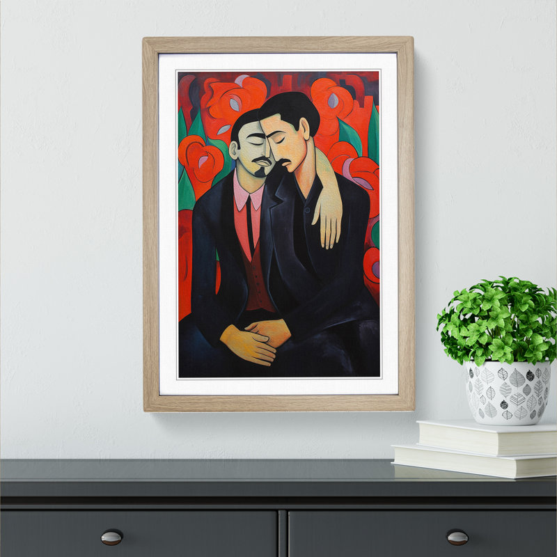 XYZ-FRM-V1223-6301 Two Men In Love Modern - Single Picture Frame Print on Wood, Oak , 34cm H x 25cm W x 2cm D