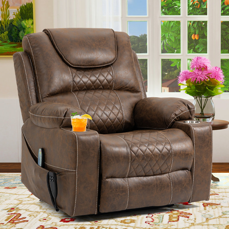 Annettia 38.2"W 180° Flat Lay Power Recliner Massage Heater Lift Chair with Cup Holder & Dual Motors, Brown