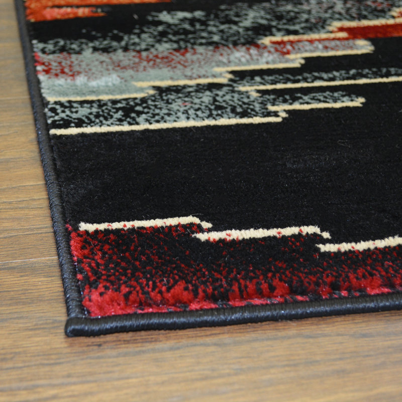 Tapis noir / rouge Caspar Southwestern, Tapis de couloir 2 pi 3 po x 7 pi 7 po
