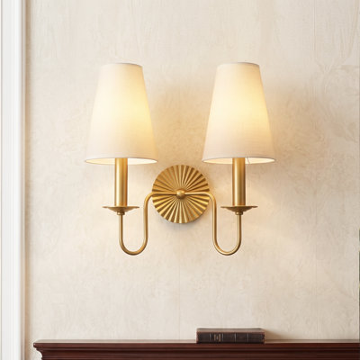 Aurelia 2-Light Farmhouse Brown Linen Shades Vanity Light Wall Sconce