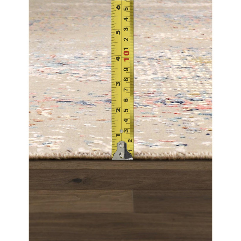 Hand Knotted Abstract Area Rug in Beige/Blue/Pink, Rectangle 9' x 12'