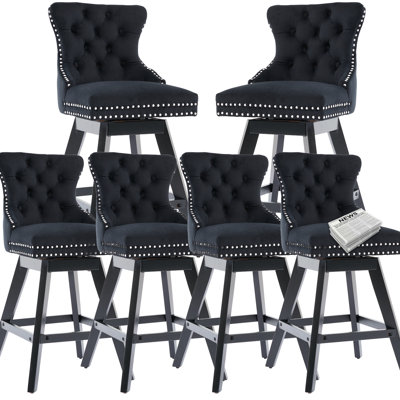 Modern Swivel Velvet Counter Height Bar Stools (Set of 6) by Blu Aired Merch