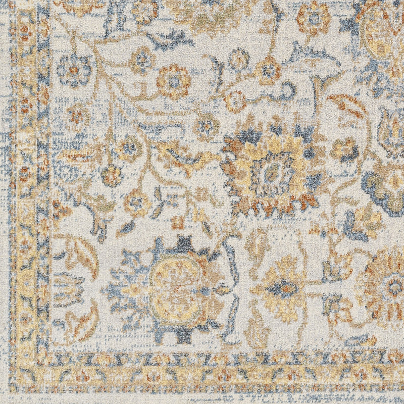 Anikyn Almendares Oriental Machine Woven Polyester Area Rug in Gold, Rectangle 6'7" x 9'