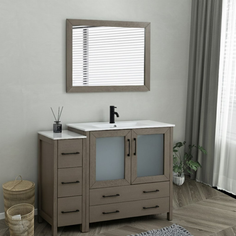 Brescia 48" Single Sink Freestanding Bathroom Vanity with Ceramic Top and Matching Mirror