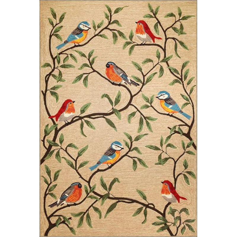 Toy Sparrow Bird Patterned Modern Patterned Woven Base Washable Carpet, Round 3'4"