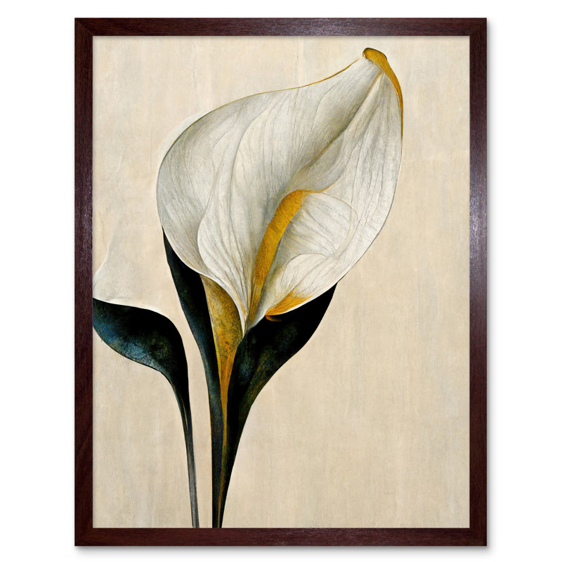 Cala Lily Abstract Flower Lilies Minimalist - Print, 43cm H x 33cm W x 2cm D, Brown Framed Paper