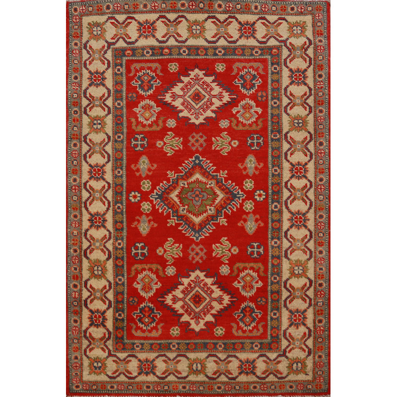Tapis rouge fait à la main Kazak 3 x 4