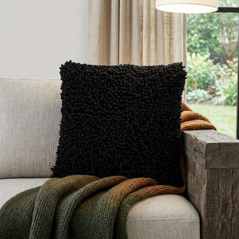 Cotton Reversible Throw Pillow, Black