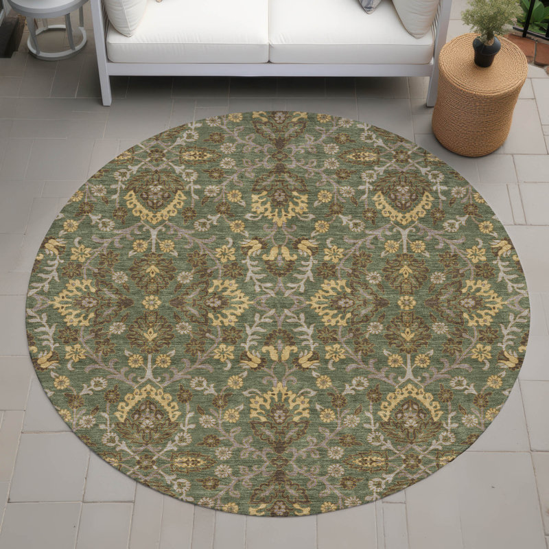 Machine Washable Indoor/Outdoor Chantille ACN2634 Global Rug, Olive, 8' Round