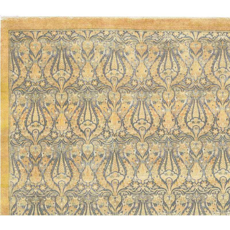 One-of-a-Kind Hand-Knotted High-Quality Area Rug in Gold/Gray