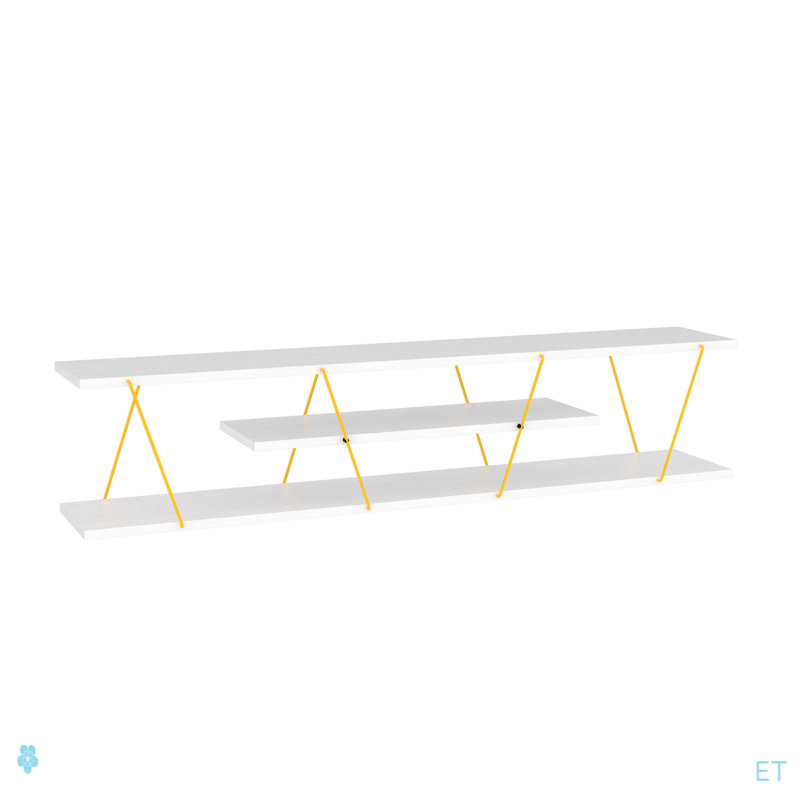 Meuble télé Furnishome Store Tars Mid Century Modern 4 tablettes avec rangement ouvert, Blanc / Doré