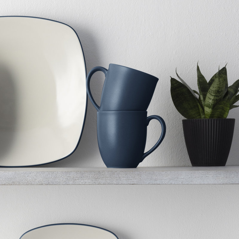 Blue Ceramic 12 oz. Microwave Safe Mug Set