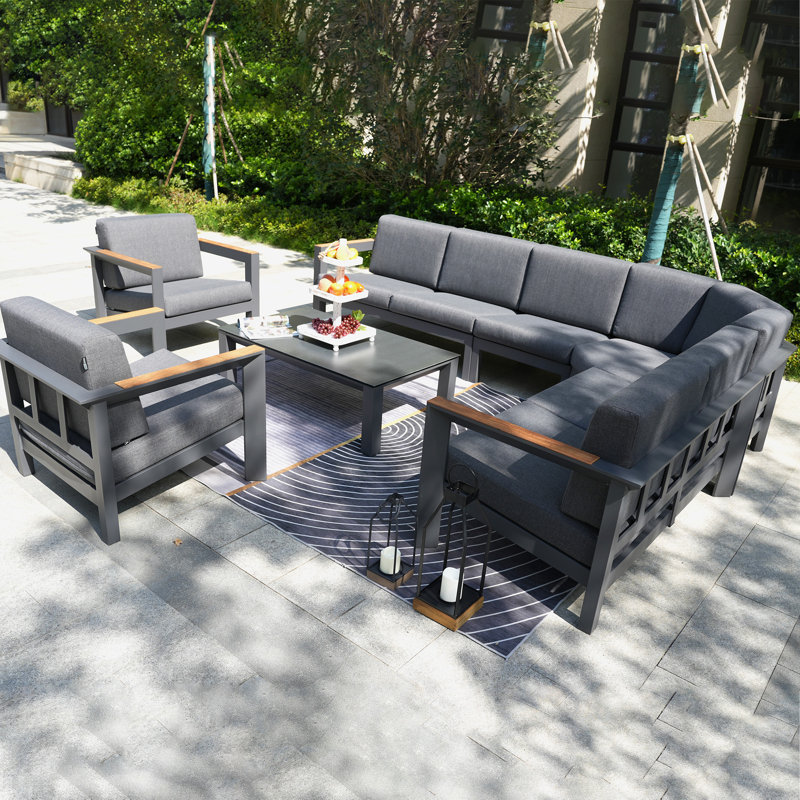 Teak 8 - Person Patio Conversation Set with Cushions