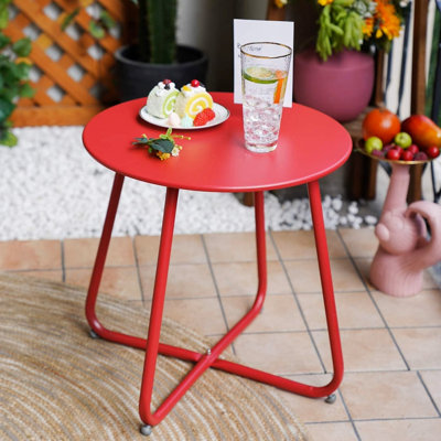 Table d'appoint de patio pour l'extérieur et l'intérieur, petite table de bout ronde d'extérieur et d'intérieur résistante aux intempéries, rouge