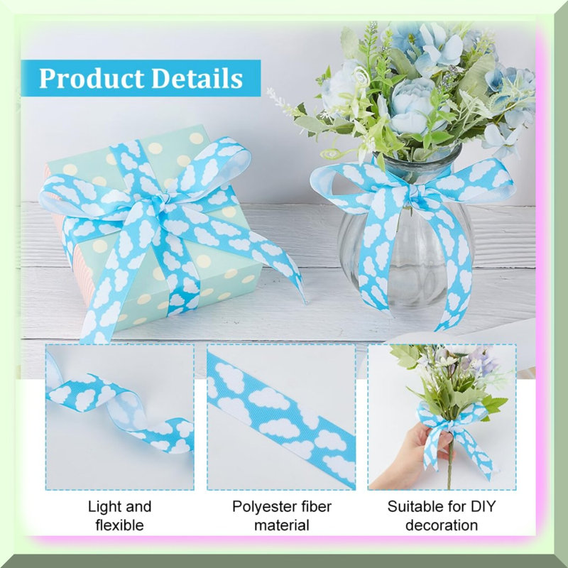 SkyClouds Cloud Print Polyester Ribbon 1" x 20yd