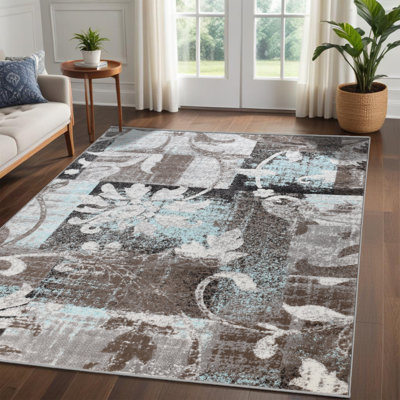 Tapis floral chocolat Rotonya