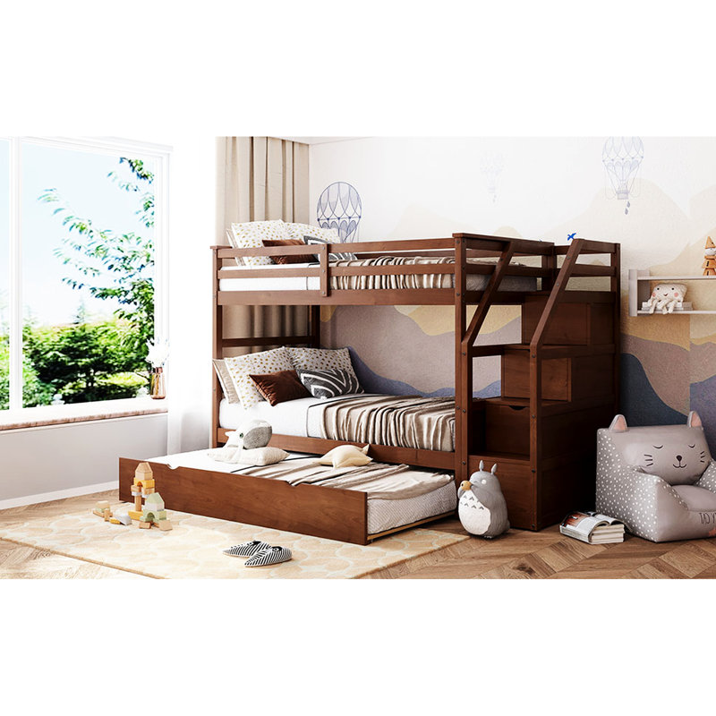 Lit superposé Twintwin avec ton noyer et lit gigogne pour plus d'espace de rangement