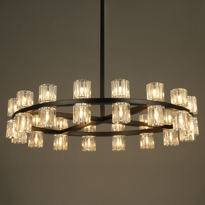 32-Lights Crystal Chandelier | Dia 33 Inch Round Chandeliers for Dining Room Over Table | Black Dining Room Light Fixture Apply to Living Room | Kitchen Island | Foyers | 32 X G4 bulbs (included)