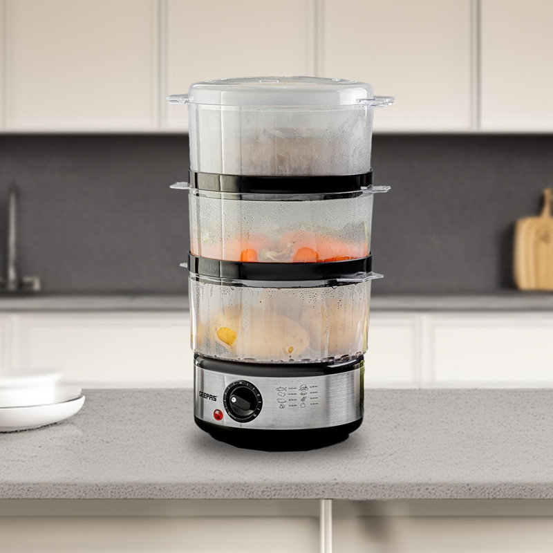 Geepas 3-Tier Food Steamer & 500W Mini Food Processor Combo